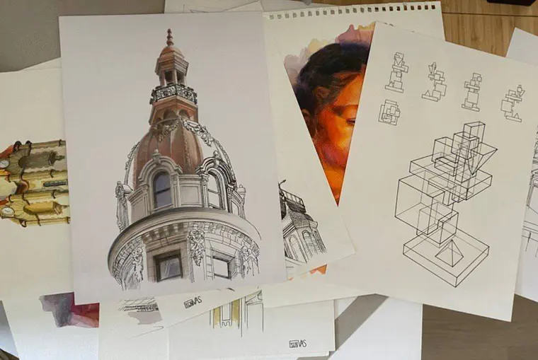 Pencil architectural drawing studies